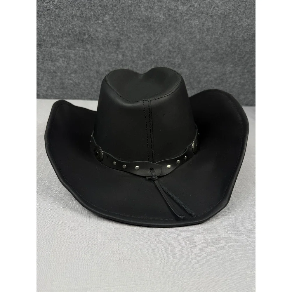 Stetson Rodeo Dr Collection Black Leather Cowboy Hat Studded Concho Large
